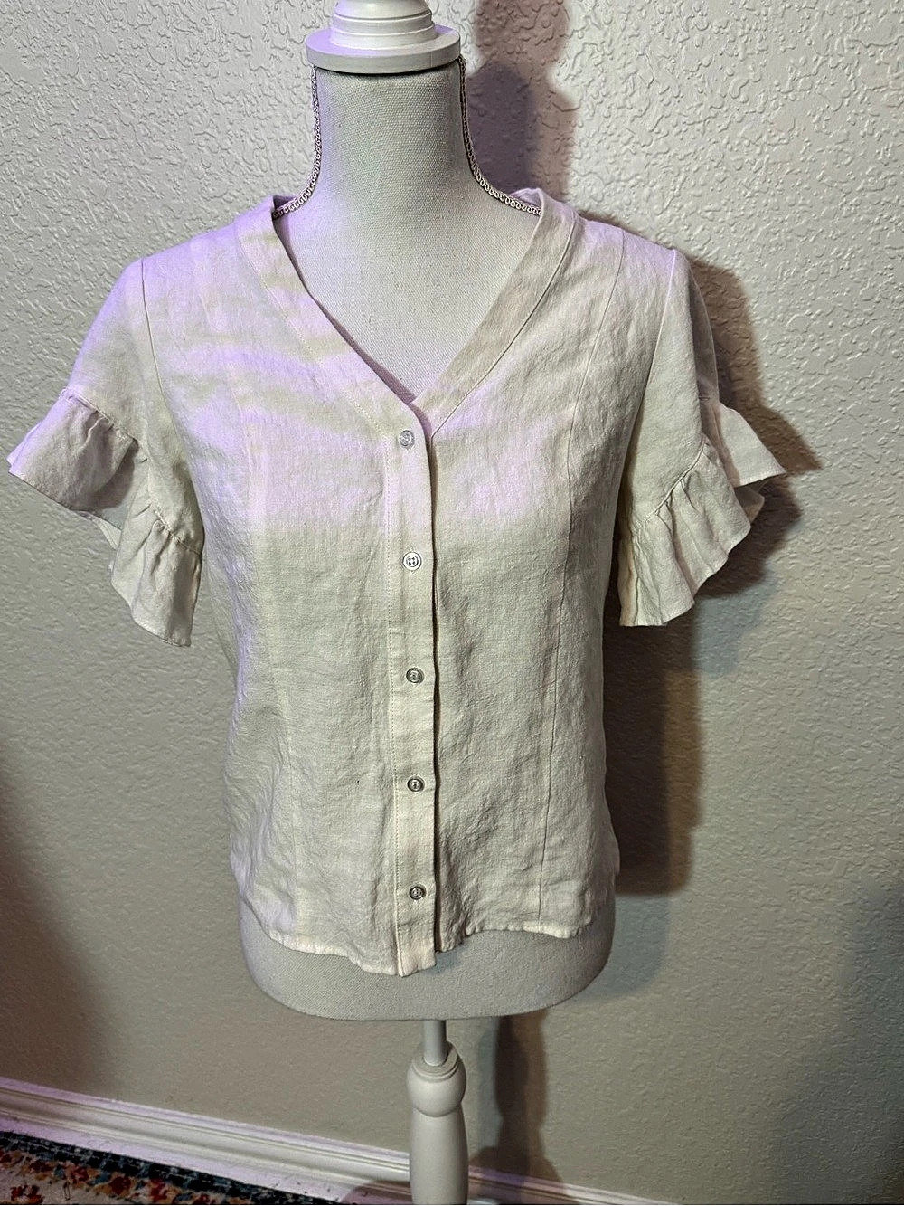 Drew Linen Ruffle Sleeve Blouse in White Size XS (B2)
